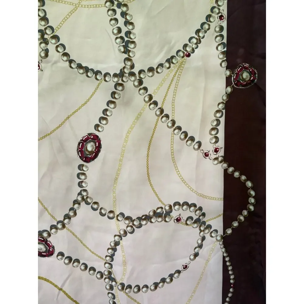 Vintage Large Square Scarf Babushka Headwrap String of Pearls Classic
